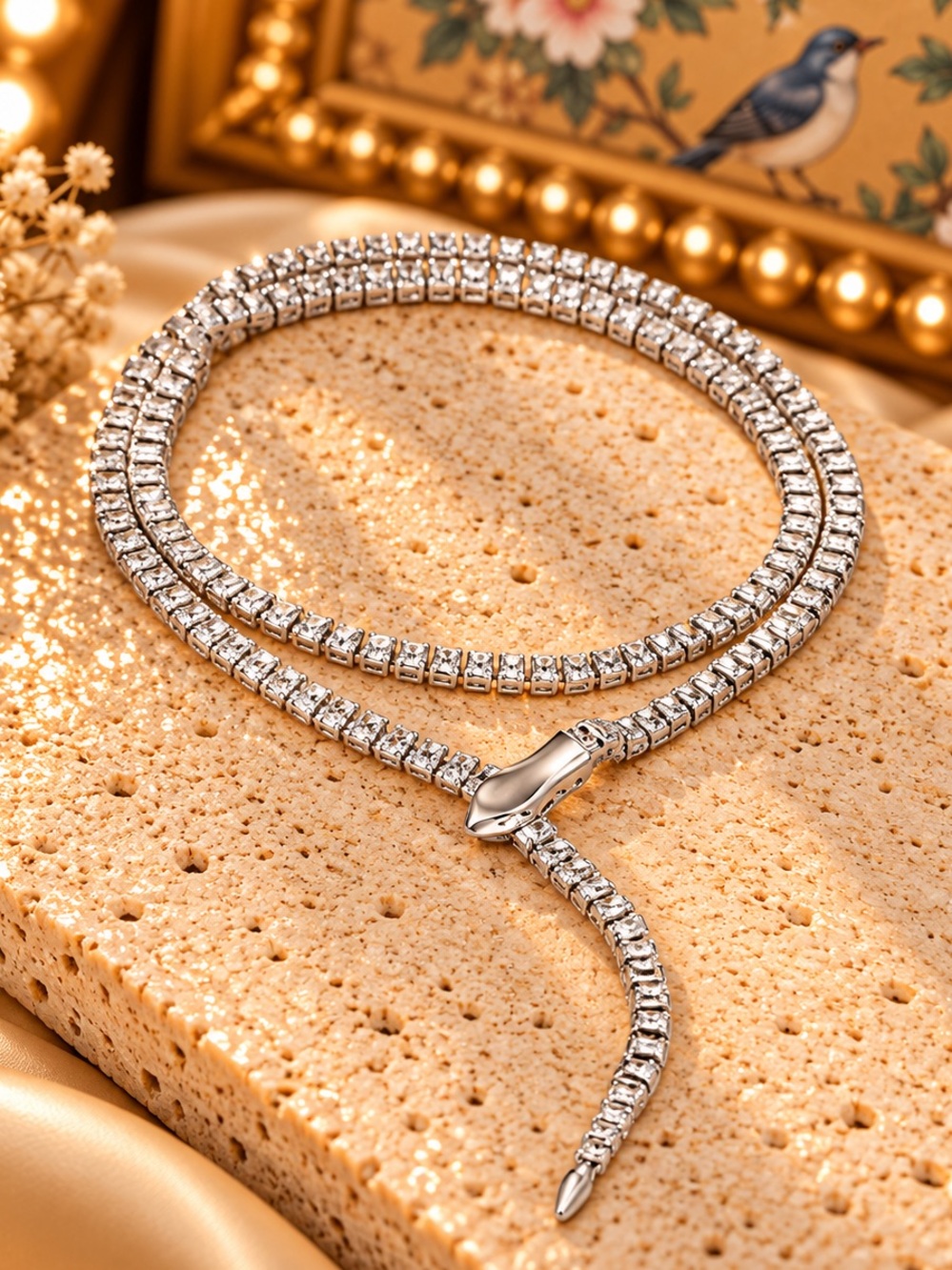 Silver Tone Snake Statement Belt Necklace